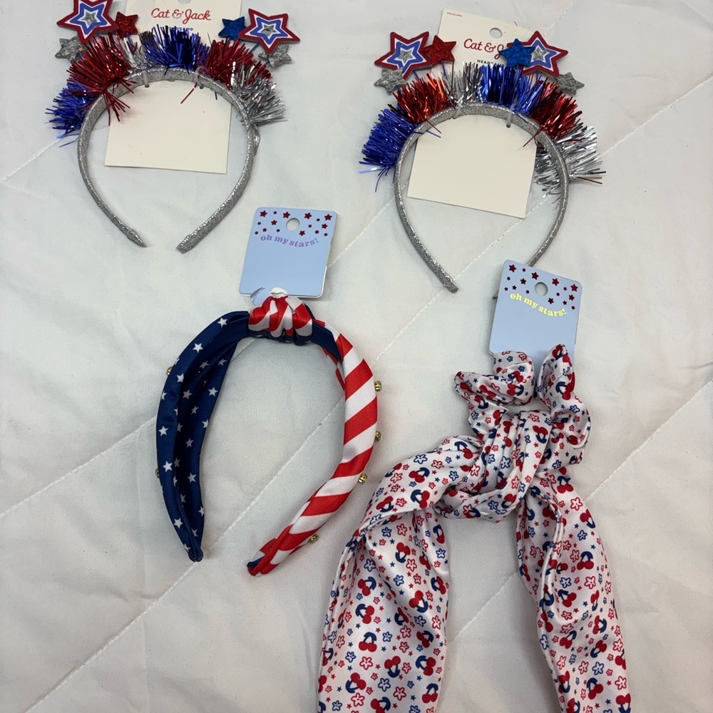 NWT bundle 4 Cat & Jack Star USA Patriotic 4th of July Headbands Red white blue